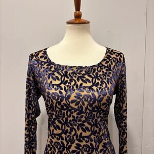 Y2K, 90s, Whimsigoth Faux-sheer Blue Velvet Long Sleeve Top scoop-neck, size L